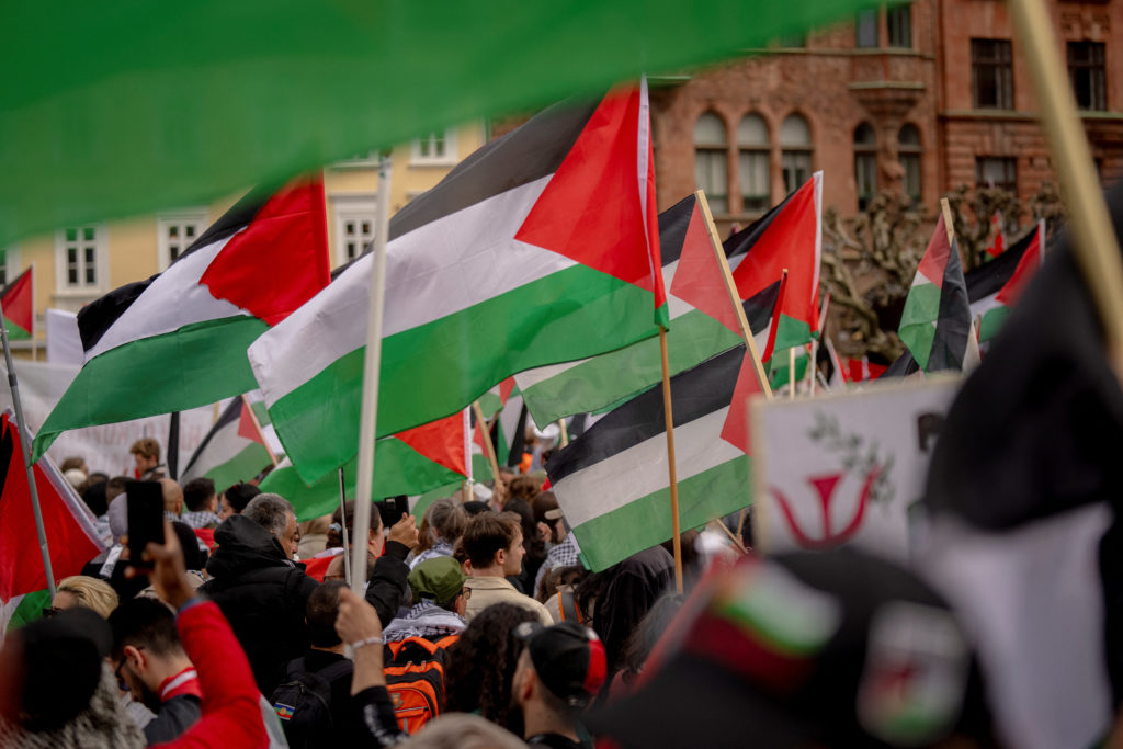 People attend a demonstration against Israel's participation in Eurovision in Malmo, Sweden, May 9, 2024. Israel participates in the second semi-final in the song competition Thursday. Ritzau Scanpix/Ida Marie Odgaard via Reuters