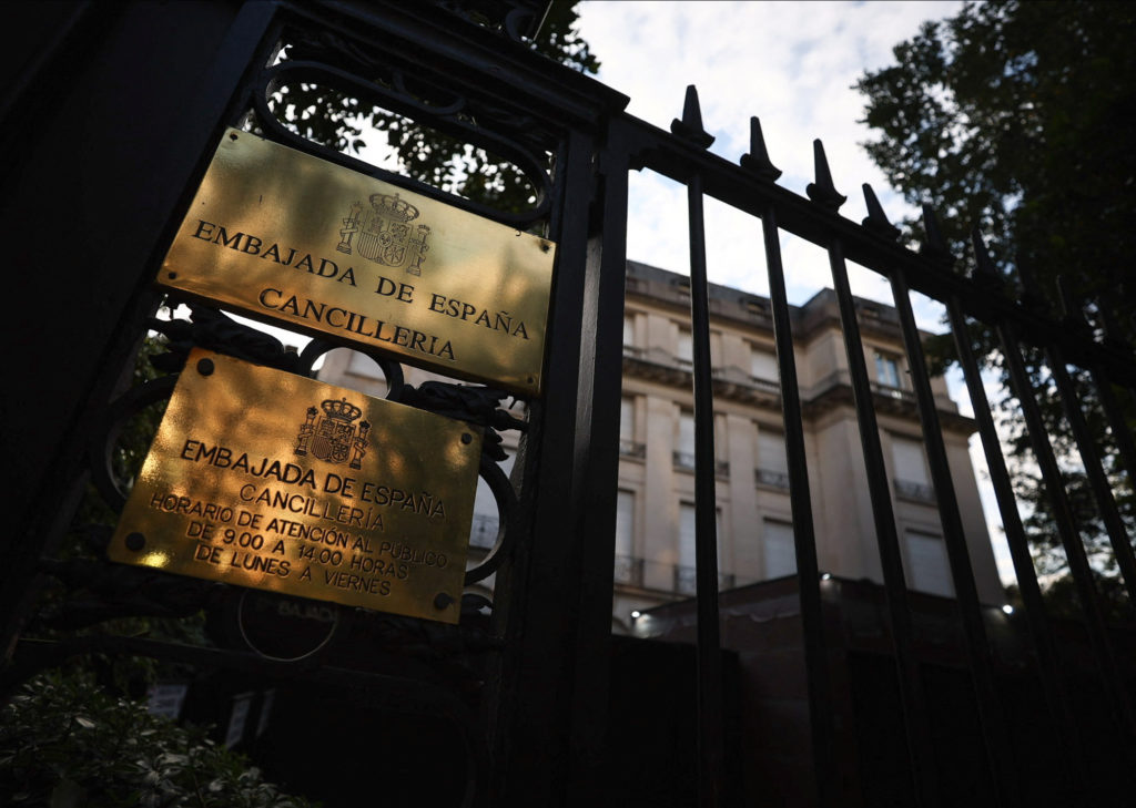 A general view of the Spanish embassy in Argentina, as Spain has recalled its ambassador after Argentina's President Javie...