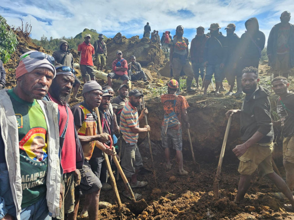 View of the damage after a landslide in Maip Mulitaka