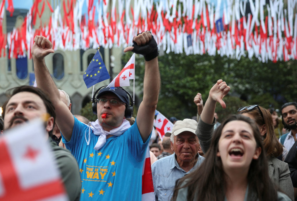 FILE PHOTO: Protests in Tbilisi as parliament overcomes presidential veto on 'foreign agents' law