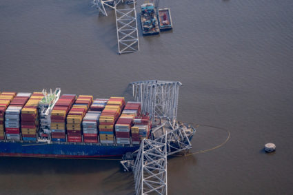 FILE PHOTO: View of the Dali cargo vessel which crashed into the Francis Scott Key Bridge causing it to collapse in Baltim...