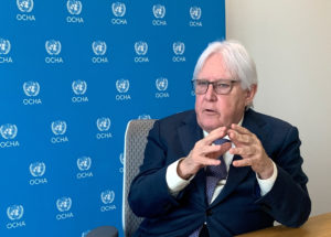 Griffiths U.N. Under-Secretary-General for Humanitarian Affairs and Emergency Relief Coordinator attends an interview in G...