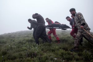 Rescue team works following a crash of a helicopter carrying Iran's President Ebrahim Raisi, in Varzaqan