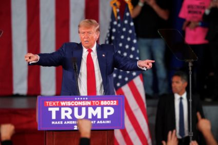 Republican presidential candidate and former U.S. President Donald Trump campaigns in Waukesha