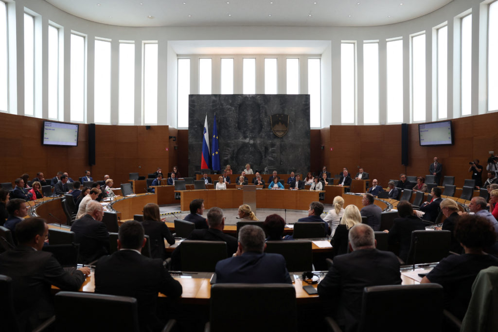 Slovenian parliament debates about the recognition of Palestine as an independent state, in Lubljana, Slovenia June 4, 202...