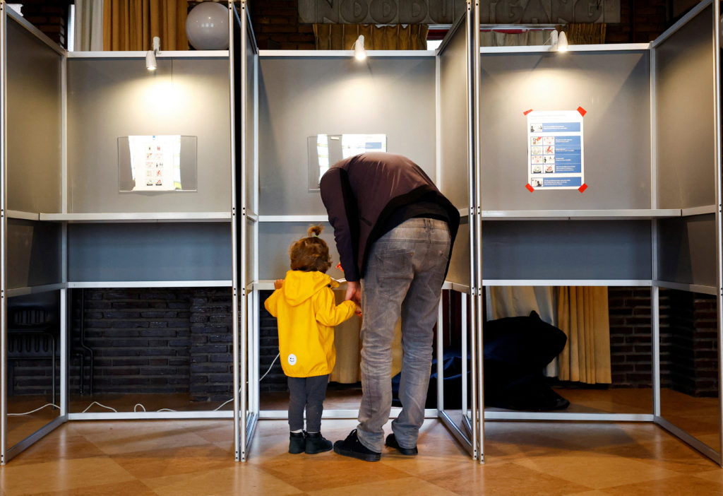 A person votes in the European Union's parliamentary elections, in Nijmegen, Netherlands, June 6, 2024. Photo by Piroschka...