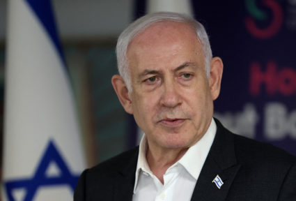 Israeli Prime Minister Benjamin Netanyahu speaks during a press conference at the Sheba Tel-HaShomer Medical Centre, in Ra...