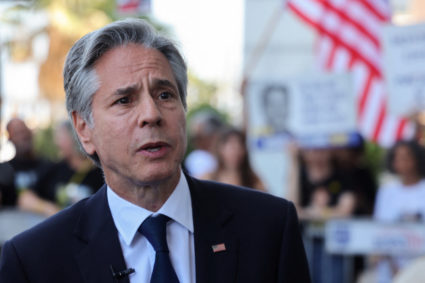 US Secretary of State Blinken meets families and supporters of Israelis held hostage in Gaza, in Tel Aviv