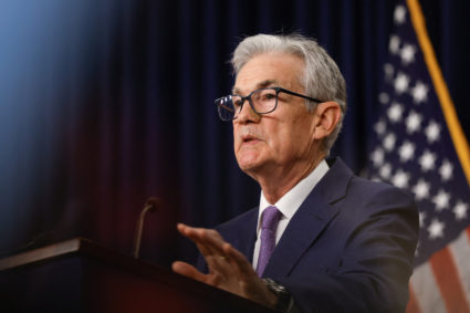 U.S. Federal Reserve Chair Jerome Powell delivers remarks during a press conference, in Washington