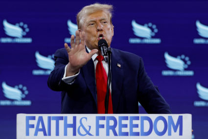 Former U.S. President Trump speaks at the Faith and Freedom Coalition's 'Road to Majority' policy conference in Washington