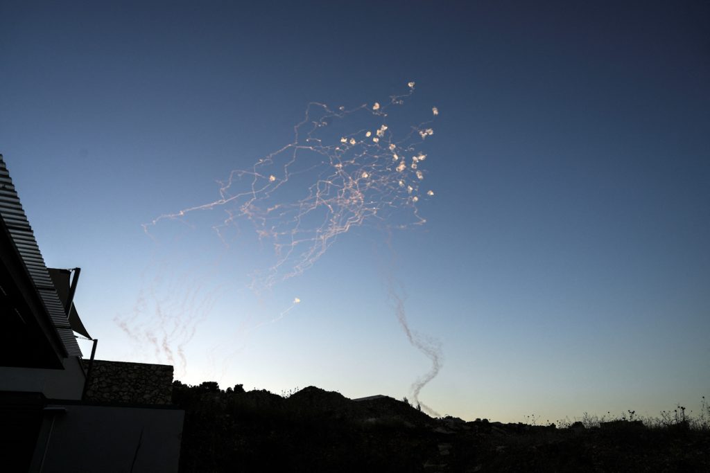 Interceptions of rockets launched from Lebanon to Israel over the border, amid ongoing cross-border hostilities between He...