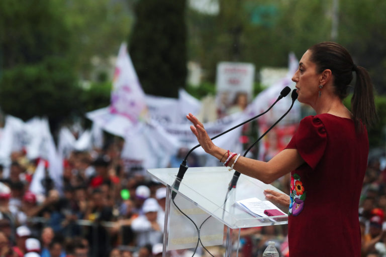 Presidential candidate Claudia Sheinbaum holds a campaign rally in Mexico City