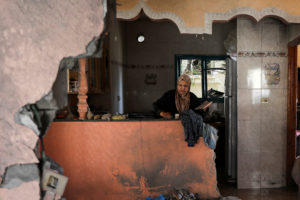 Aftermath of Israeli strikes at the area where Israeli hostages were rescued on Saturday, in Nuseirat refugee camp