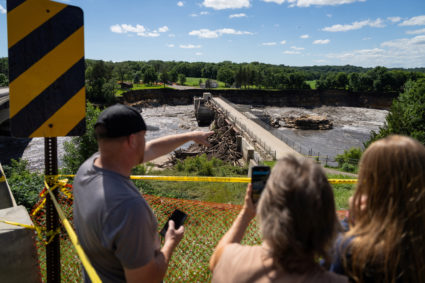 The bank of the Blue Earth River is seen after itÕs collapse due to torrential rains, next to the Rapidan Dam