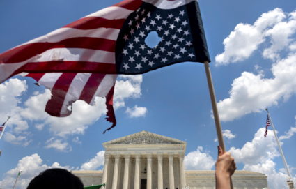 Demonstrators protest near the Supreme Court over abortion rights in Washington