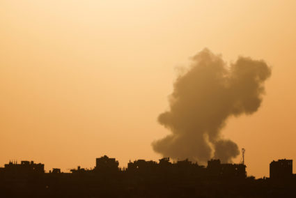 Smoke rises from an explosion following an Israeli air strike in Gaza, amid the Israel-Hamas conflict