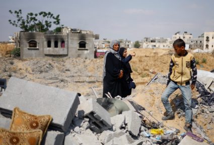 Aftermath of an Israeli strike on a house in Khan Younis in the southern Gaza Strip