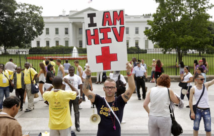 Laxton of St. Louis, Missouri, takes part in a demonstration in front of the White House in Washington