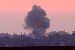 FILE PHOTO: Smoke rises from the Gaza Strip, near the Israel-Gaza border