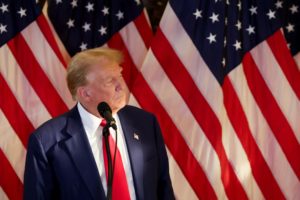 Former U.S. President Trump attends a press conference, in New York