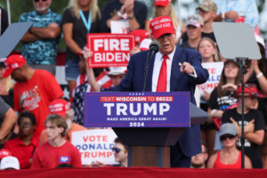 Former U.S. President and Republican presidential candidate Trump holds a campaign event, in Racine