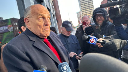 Rudy Giuliani appears at a cancelled DeSantis event, in New Hampshire