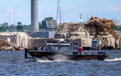 FILE PHOTO: Clean-up continues as Baltimore's main shipping channel prepares to reopen following the collapse of the Franc...