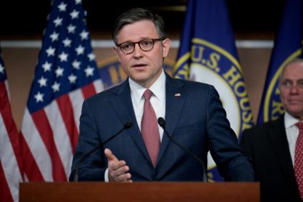 U.S. House Speaker Johnson (R-LA) speaks at a House Republicans press conference on Capitol Hill in Washington