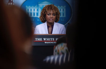 White House Press Secretary Karine Jean-Pierre speaks during the press briefing at the White House in Washington
