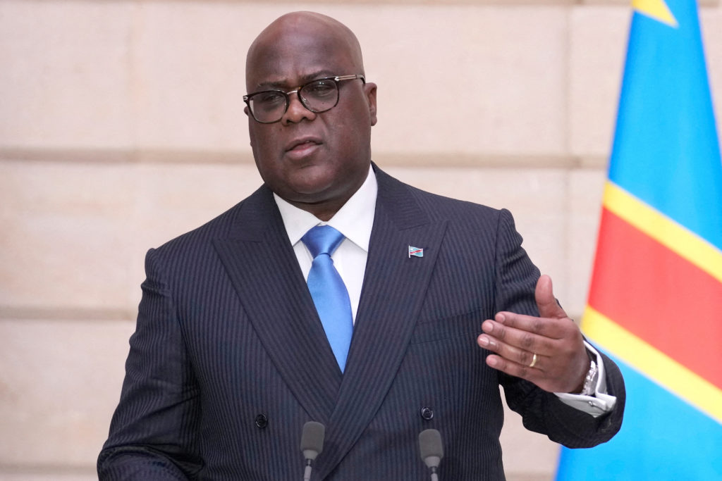 FILE PHOTO: Congo's President Felix Tshisekedi and French President Emmanuel Macron hold a press conference, in Paris