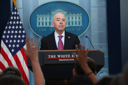 White House Press Secretary Karine Jean-Pierre holds a press briefing with Secretary of Homeland Security Alejandro Mayorkas