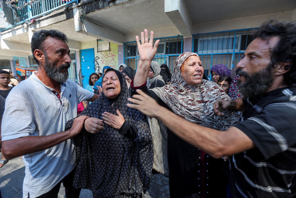 Aftermath of Israeli strike on UN school sheltering displaced people, in Nuseirat in the central Gaza Strip