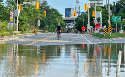 A flooded section of the Bayview Avenue after heavy rains hit Toronto