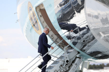 U.S. President Joe Biden boards Air Force One, at Harry Reid international airport in Las Vegas