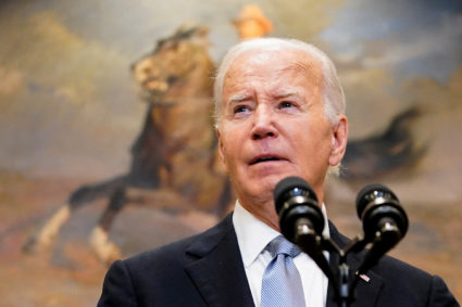 FILE PHOTO: U.S. President Biden statement a day after Republican challenger Trump was shot at a campaign rally, during br...