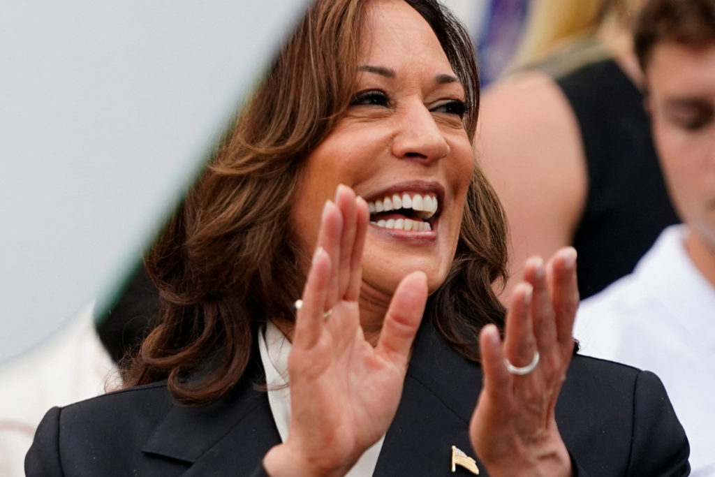 U.S. Vice President Kamala Harris delivers remarks to the women and men's National Collegiate Athletic Association (NCAA) ...