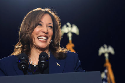 U.S. Vice President Kamala Harris attends a campaign event in West Allis, Wisconsin