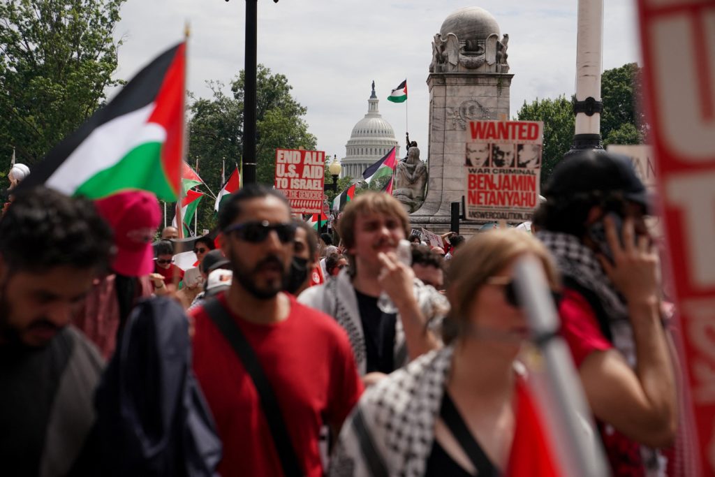Protesters gather for Israeli PM Netanyahu's address to Congress in Washington