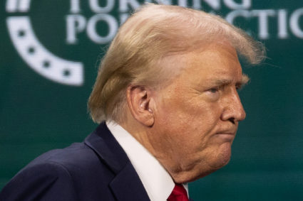 Republican presidential nominee and former U.S. President Donald Trump attends The Believers Summit 2024 in West Palm Beach