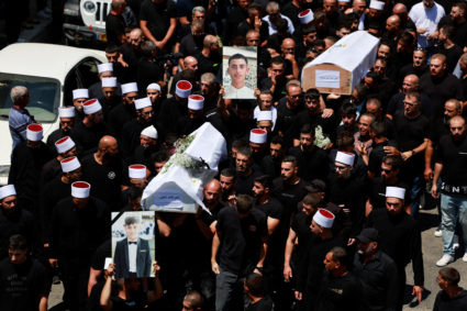 Funeral of children who were killed at a soccer pitch by a rocket fired from Lebanon, in Majdal Shams