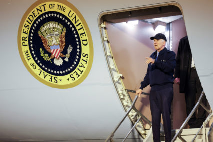 U.S. President Joe Biden deboards Air Force One, at Dover Air Force Base in Dover