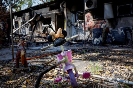 Destroyed homes are seen at Kibbutz Nir Oz following the October 7th attack by Hamas