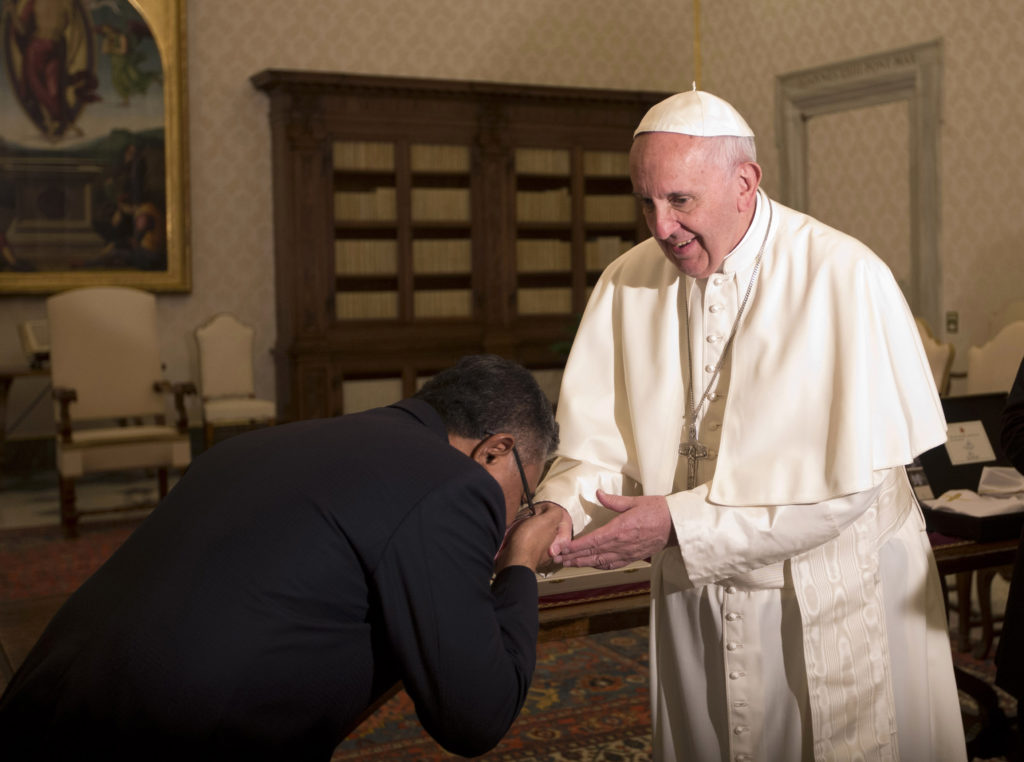 Pope Francis meets PM of East Timor Rui Maria de Araujo during a private audience at the Vatican