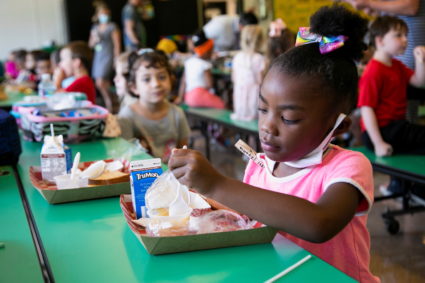 Students in their first day of school at Wilder Elementary School in Louisville, KY