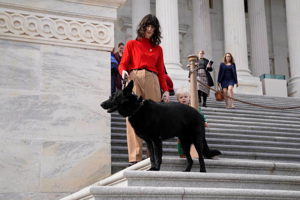 Members of the U.S. House of Representatives leave the Capitol after a series of votes, in Washington