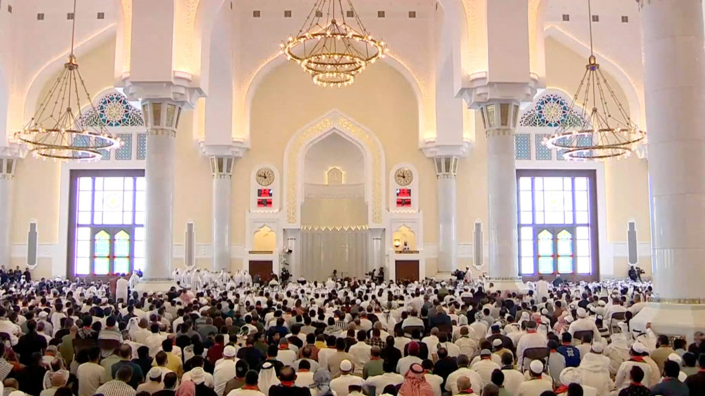 People attend the funeral of assassinated Hamas chief Ismail Haniyeh, in Doha