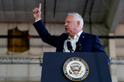 U.S. VP and Democratic presidential candidate Harris and her running mate Minnesota Governor Walz campaign at Detroit Metr...