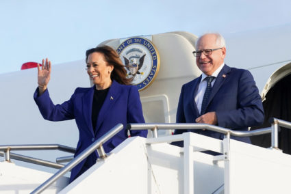 Democratic presidential candidate and U.S. Vice President Kamala Harris arrives in Milwaukee
