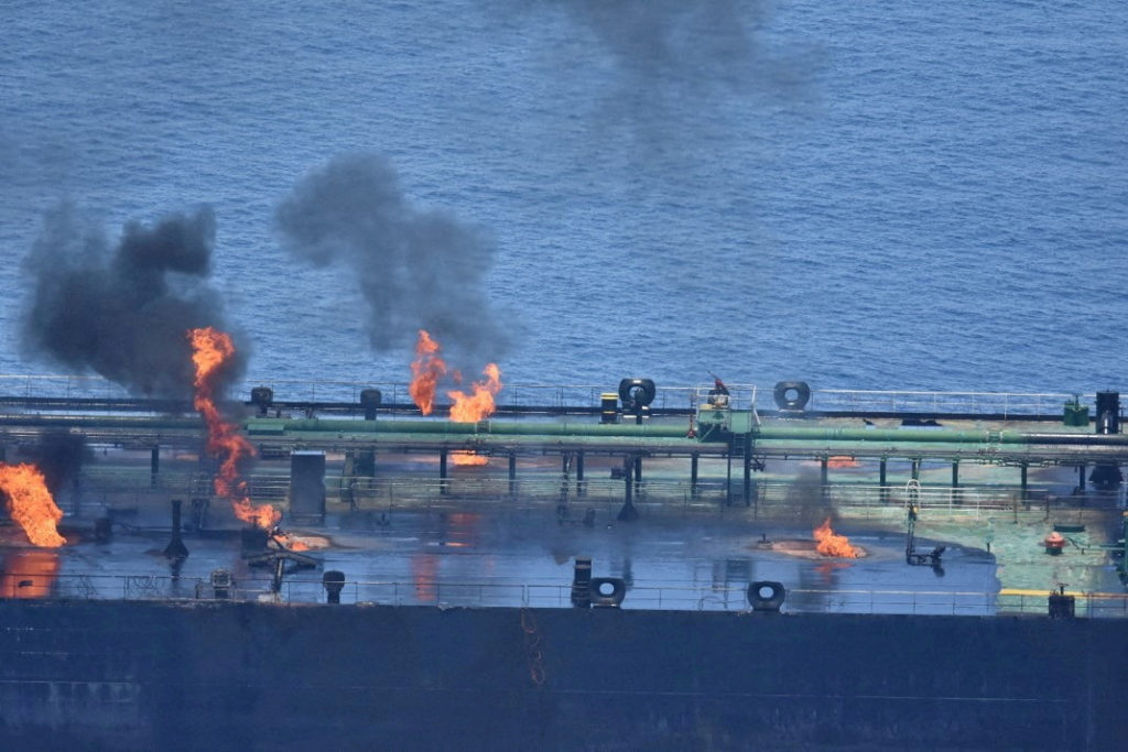 FILE PHOTO: Sounion oil tanker on fire in Red Sea