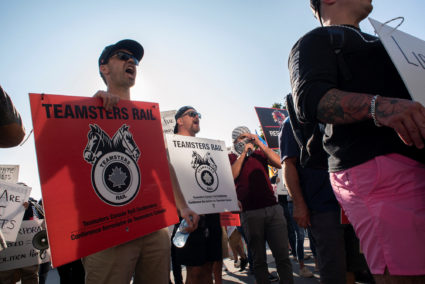 Teamsters union protests outside of a Liberal Party of Canada fundraiser in Halifax